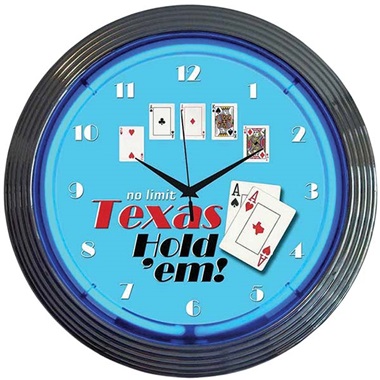 Poker Texas Hold 'Em Neon Wall Clock